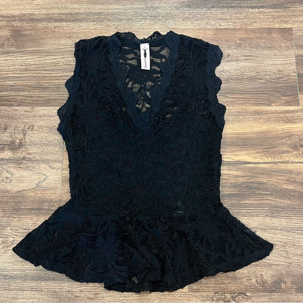 Solemio Elegant Fit and Flare Black Lace Blouse